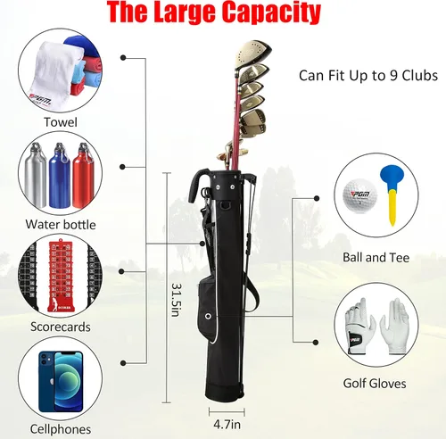 Miniatura 4 de PGM Sunday - Bolsa de golf con soporte y correa, bolsa de transporte ultraligera con capacidad para hasta 9 palos, bolsa de viaje impermeable