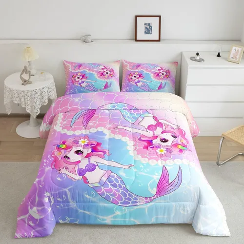 Miniatura 7 de Feelyou Juego de ropa de cama de unicornio para niñas, bonito edredón con purpurina de unicornio de dibujos animados arco iris para niños, juego