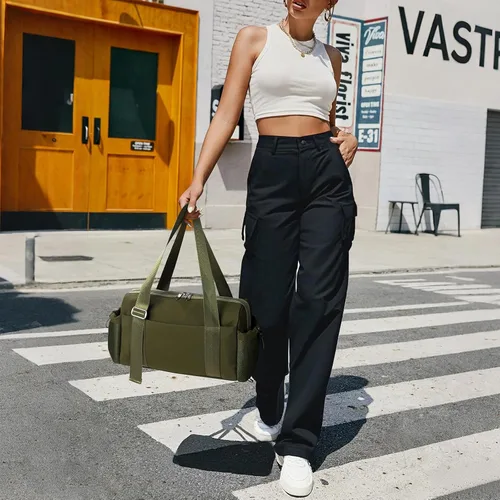 Miniatura 2 de WLLWOO - Bolsa de gimnasio pequeña con bolsillo húmedo para mujer, bolsa de lona para yoga, bolsa de entrenamiento ligera para baile, fines