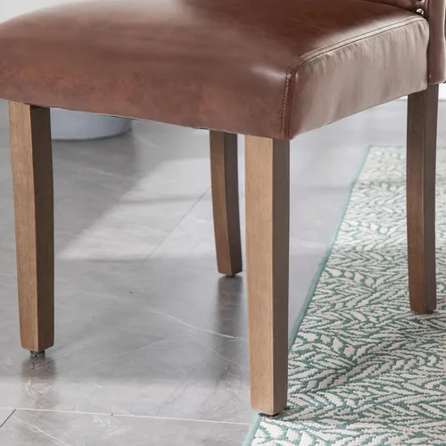 Miniatura 10 de Silla de comedor tapizada moderna y elegante Parsons con respaldo alto con ribete plateado de cabeza de clavo y patas de madera, juego de 4, piel