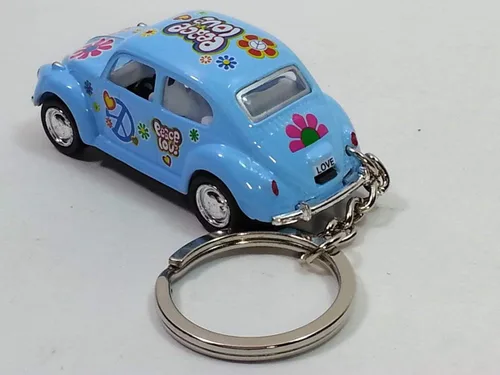 Showcast Kinsmart Volkswagen 1967 Azul Clásico Amor y Paz Hippie Beetle Llavero 1/64 Color Pastel Diecast Car