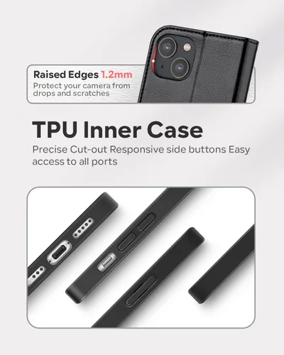 Miniatura 5 de OCASE Funda de piel sintética compatible con iPhone 14, con tarjetero y función atril con bloqueo RFID [carcasa interior de TPU a prueba de golpes]