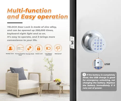 Miniatura 2 de Buoan Pomo electrónico para puerta de entrada sin llave, perilla inteligente con teclado, manija de puerta interior con cerradura, bloqueo