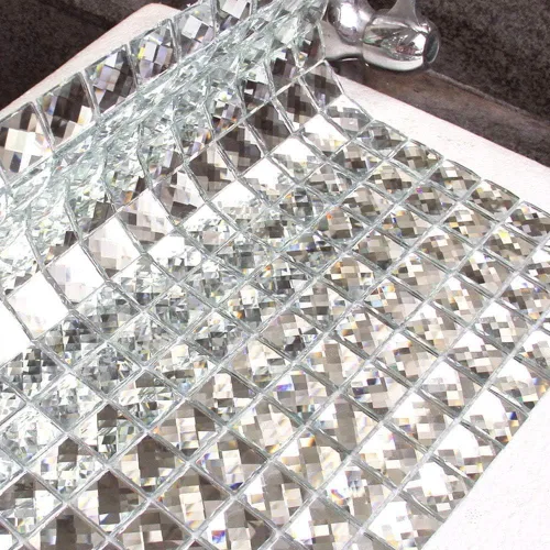 Miniatura 12 de Diflart 10 hojas de azulejos de mosaico de vidrio para despegar y pegar, cuadrado plateado de 3/4 pulgadas, azulejos de espejo de diamante de Pelar