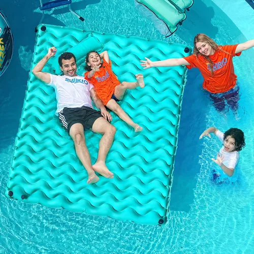 Miniatura 7 de Alfombra flotante inflable gigante mejorada 2025 - Flotador de piscina para adultos con hamaca para piscina, piscina, playa, lago para fiesta 2-Verde