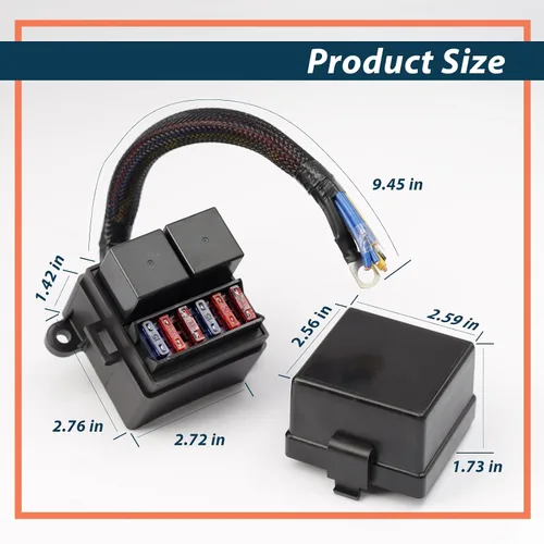 Miniatura 7 de Caja de relé de fusibles precableada con 2 ranuras de relé y 6 portafusibles ATC/ATO, 2 relés de 4 pines 80 A y 6 fusibles ATC ATO, bloque