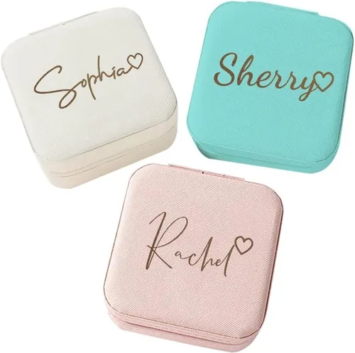 Miniatura 13 de Corissy Joyero personalizado para mujer, joyero de viaje personalizado con nombre y flor de nacimiento, joyero de cuero para anillos, aretes
