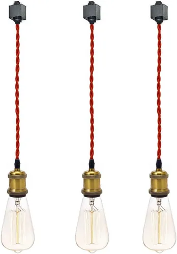 Miniatura 45 de Kiven 3 luces H System Track Mini colgante, soporte de lámpara con acabado negro perla, kit de luces de riel, colgante de rosa, tela trenzada