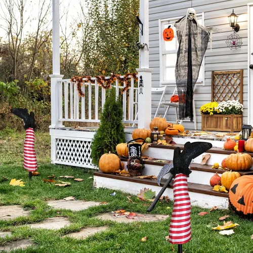 Miniatura 5 de 1 par de patas de bruja de Halloween de 18 pulgadas al revés para patas de bruja malvada – Estacas de patas y pies de brujas, estacas de Halloween