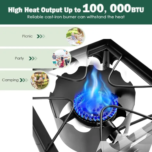 Miniatura 3 de Goplus - Hornillo portátil de gas propano para exteriores, quemador de hierro fundido con patas desmontables para camping