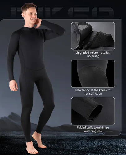 Miniatura 4 de Niksa Men Wetsuit 3/2mm, SBR Neoprene Full Wet Suit YKK Back Zip for Surfing Swimming Diving Water Sports Negro