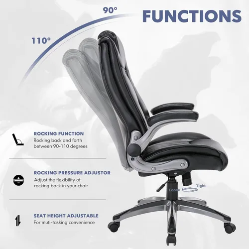 Miniatura 8 de COLAMY Silla de Oficina Ejecutiva de Cuero - Silla de Escritorio de Computadora para Casa con Respaldo Alto con Brazos Abatibles Acolchados, Bloqueo