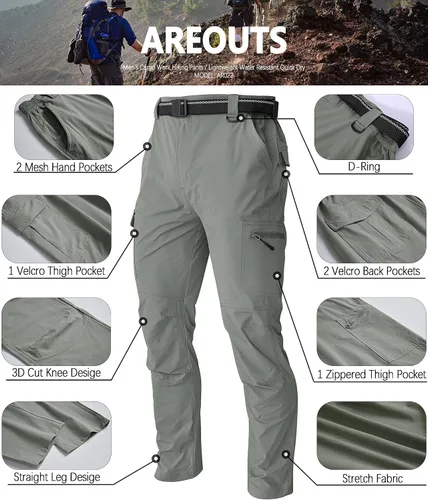 Miniatura 37 de Pantalones de senderismo para hombre, ligeros, resistentes al agua, de secado rápido, pesca, viajes, campamento, al aire libre, transpirables