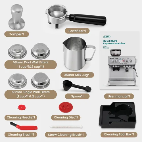 Miniatura 8 de Gevi Máquina de café expreso de doble caldera con molinillo incorporado, portafiltro comercial de 2.283 in, varita de vapor barista, 31 ajustes