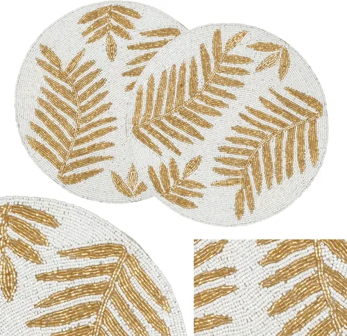 Miniatura 8 de Manteles individuales con cuentas para mesa de comedor, paquete de 2 manteles individuales redondos de Navidad con cuentas de 13 pulgadas