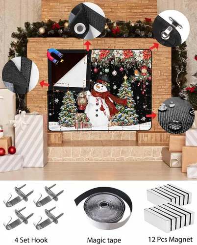 Miniatura 81 de Cubierta magnética azul para chimenea, detiene la pérdida de calor, pantalla de chimenea para interiores, bolas de gnomos de Navidad, árbol de copo