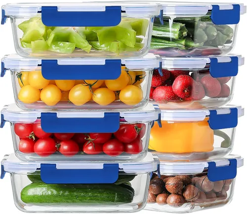 Miniatura 10 de Paquete de 8 recipientes de vidrio grandes para preparación de comidas de 36 onzas con tapas, recipientes de almacenamiento de alimentos de vidrio
