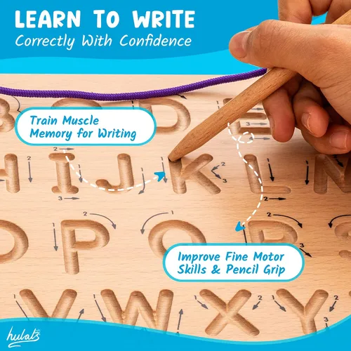 Miniatura 4 de Hulats Aprende a Escribir: Tablero Sensorial Portátil de Madera para Trazado de Letras del Alfabeto - Práctica de Escritura para Niños Pequeños