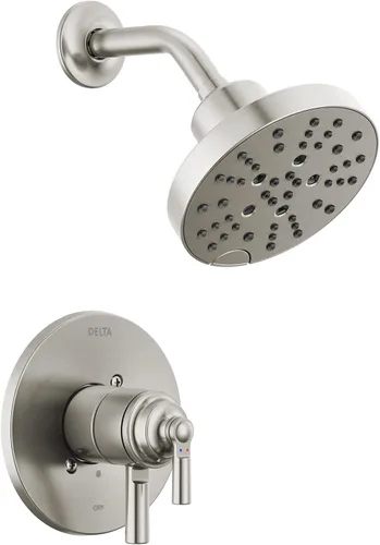 Delta Faucet Saylor Serie 17 Kit de moldura de válvula de ducha de níquel cepillado con cabezal de ducha H2Okinetic, sistema de ducha Delta, juego