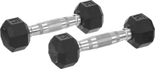Juego de 2 mancuernas hexagonales de goma, mango cromado, mancuernas para ejercicio y fitness, equipo de gimnasio en casa, entrenamiento,