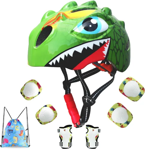 Miniatura 9 de Toddler Helmet Kids Bike Helmet for 2 3 4 5 6 7 8 Years Old Girls with 3D Dinosaur Design Protective Gear Set and Safety Certified, Toddler Bike