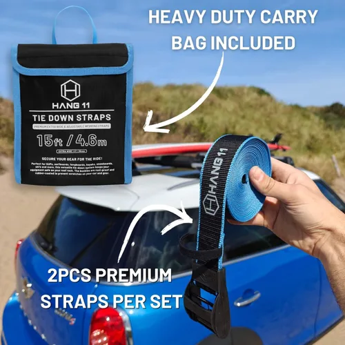 Miniatura 6 de Hang 11 Correas de amarre para tabla de surf para portaequipajes, extra largas (15 pies) y anchas (1.5 pulgadas), hebillas de silicona antiarañazos