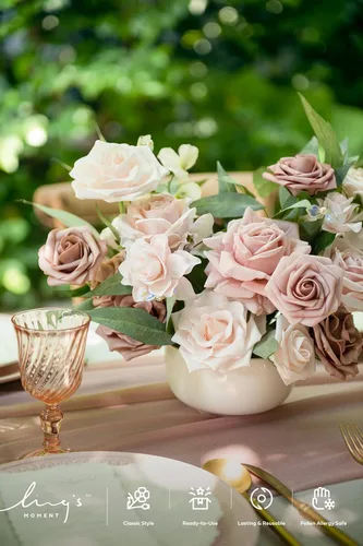 Miniatura 3 de Ling's moment Caja de flores falsas, tallos de vegetación artificiales artificiales, rosas de espuma de Gardenia, flor fábica de guisante de seda
