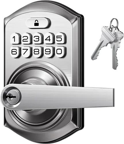 TEEHO TE004 Cerradura de puerta con teclado de entrada sin llave con asa, cerradura electrónica digital inteligente para puerta interior con Níquel