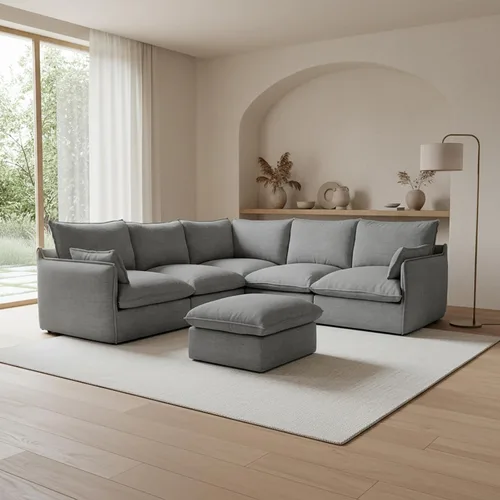 Miniatura 10 de Cloud - Sofá modular modular con relleno de plumón, sofá biplaza con respaldo alto y otomana, moderno sofá modular con funda extraíble, gris oscuro