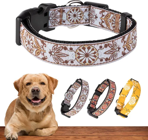 Miniatura 21 de Collar amarillo para perros pequeños, medianos y grandes - Algodón resistente, duradero, ajustable, collar fuerte y resistente - Ideal