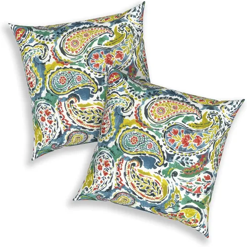 Miniatura 64 de Juego de 2 almohadas para exteriores de 16 x 16 pulgadas, repelentes al agua con interiores, para muebles de patio, hogar, jardín, geometría bohemia