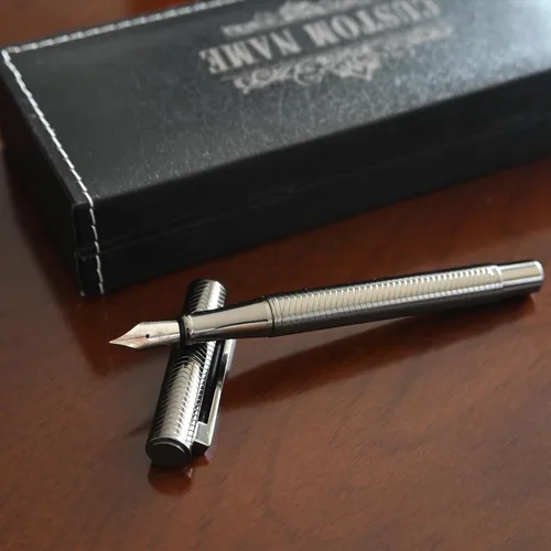 Miniatura 4 de Pluma estilográfica plateada personalizada con grabado gratis, bolígrafos personalizados personalizados con nombre y caja de regalo, tinta negra
