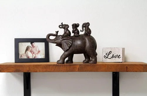 Miniatura 6 de Nature's Mark Estatua de resina de 8 pulgadas de alto, 3 elefantes montando un elefante, decoración decorativa para el hogar (marrón)