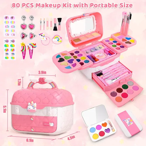 Miniatura 3 de Kit de maquillaje para niños de 80 piezas para niños de 3, 4, 5, 6, 7, 8 años, juguete de unicornio para niñas pequeñas, cumpleaños, juguetes