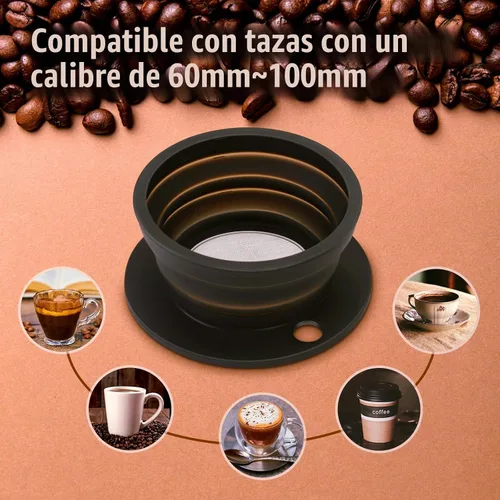 Miniatura 8 de Paquete de 2 goteros plegables sin papel, para verter sobre cafetera, para viajes, para acampar, para verter sobre café, 1 taza, color negro