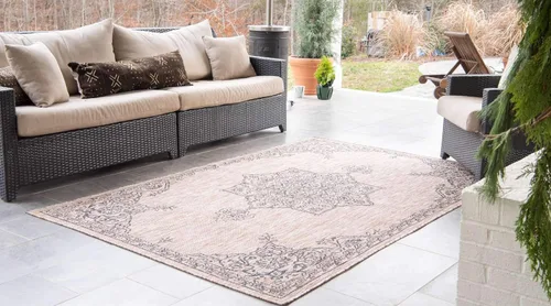 Miniatura 2 de Unique Loom Outdoor Traditional Collection - Alfombra de área antigua (4 pies 1 pulgada x 6 pies 1 pulgada, rectangular, beige y negro)
