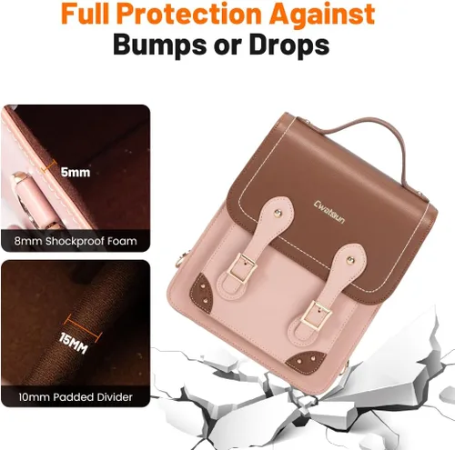 Miniatura 6 de Cwatcun Bolsa para cámara para mujer, funda cruzada para cámara retro, mochila impermeable de piel sintética vintage, bolso ligero para cámara