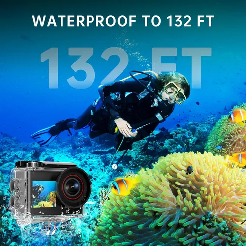 Miniatura 10 de ODDV Cámara de acción 4K60FPS de 30MP con LCD frontal y pantallas traseras táctiles, cámara subacuática con zoom 5X, cámara impermeable de 132 pies