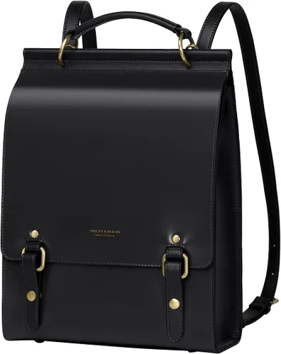 Cnoles Mochila de cuero para mujer, moda para mujer, bolsos vintage casuales para universidad, mochila de viaje, color negro