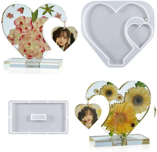 Miniatura 8 de Moldes de resina de corazón, 2 piezas de moldes de silicona para marco de fotos, moldes de epoxi, moldes de fundición, manualidades, manualidades