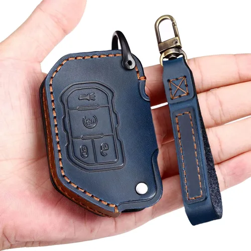 Miniatura 12 de Funda de cuero genuino para llavero de automóvil compatible con Jeep 2018-2024 Gladiator Wrangler Sahara Rubicon 4 botones, color negro