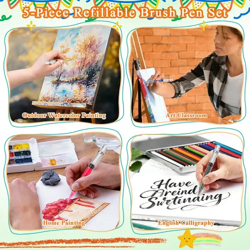 Miniatura 7 de NUOBESTY Juego de 5 pinceles de agua – Plumas recargables para acuarela, caligrafía, pintura, dibujo, álbum de recortes y bocetos