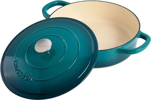 Miniatura 4 de Crock-Pot Crock Pot Artisan - Estofador de hierro fundido esmaltado con tapa, 5 cuartos de galón, verde azulado degradado Turquesa Degradado