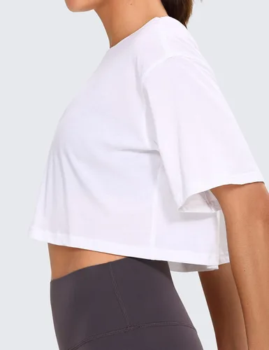 Miniatura 3 de CRZ YOGA - Camiseta corta para mujer, de algodón Pima, ombliguera de manga corta para entrenamiento y yoga, de estilo informal, camiseta deportiva