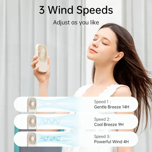 Miniatura 5 de JISULIFE Mini ventilador de pestañas de mano con soporte, pequeño ventilador de maquillaje personal recargable por USB, con 3 velocidades para Beige