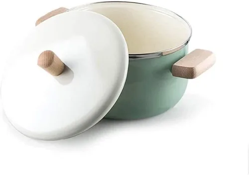 Miniatura 3 de Wok Olla de leche esmaltada con doble oreja, mango de madera, olla esmaltada, olla pequeña para sopa de fideos, olla de inducción, sartén universal