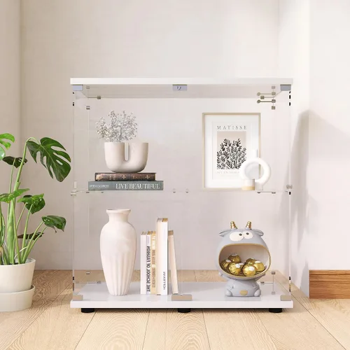 Miniatura 15 de Vitrina de cristal con luces y cerradura, vitrina Curio de 4 niveles con puerta de cristal, escaparate de pie para sala de estar, dormitorio, Blanco