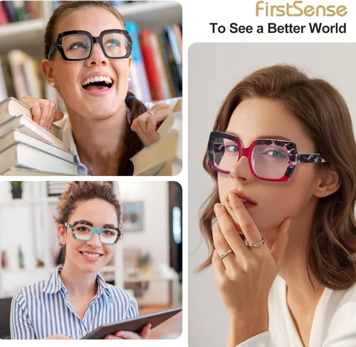 Miniatura 6 de Paquete de 3 lentes de lectura con bloqueo de luz azul para mujeres y hombres, anteojos de lectura de gran tamaño con bisagra de resorte, lectores