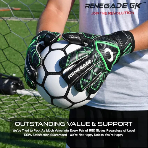 Miniatura 7 de Guantes de portero Renegade GK Triton con protección antimicrobiana (tallas 5-11, 3 estilos, nivel 2) Protectores de dedos Pro-Tek y Super Agarre