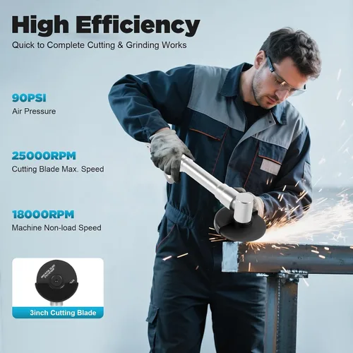 Miniatura 2 de Amoladora angular neumática de mango largo, herramienta de corte neumática de 90 PSI 25000 RPM, alcance extendido de 12.2 pulgadas para espacios